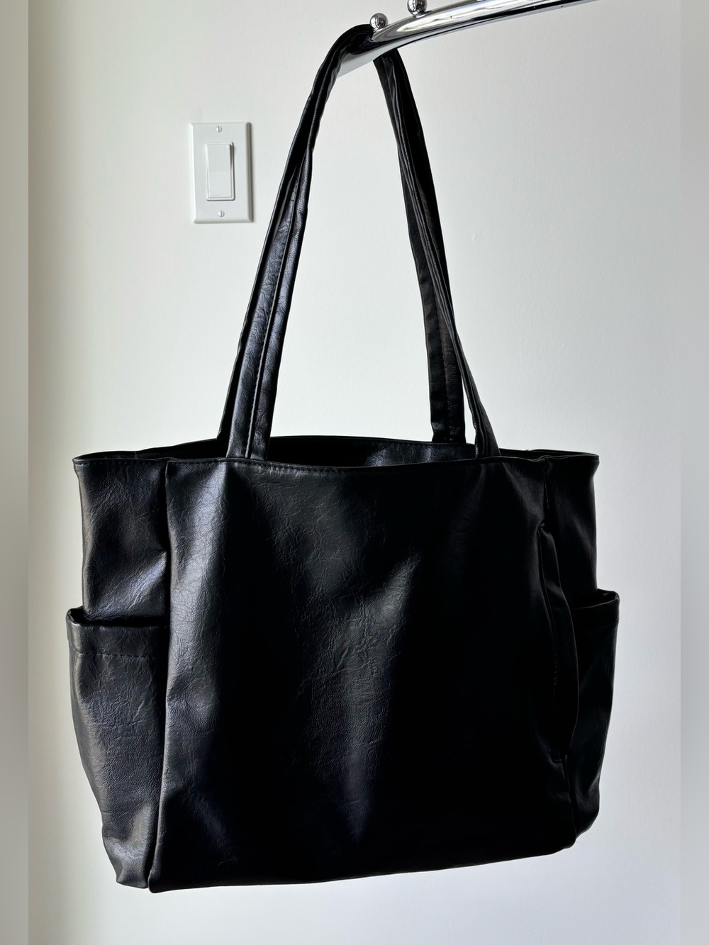 Black Faux Leather Shoulder Bag